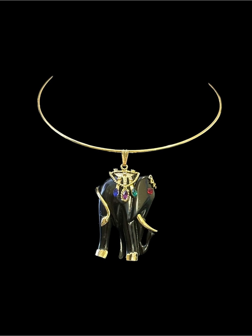Joan Rivers Black and Gold Elephant Pendant Necklace with Multicolor Gem Accents